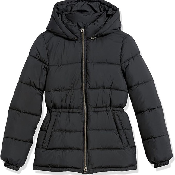 Amazon Essentials Puffer Jacket Drawstring Waist Detachable Hood Black Sz Medium - Picture 12 of 14